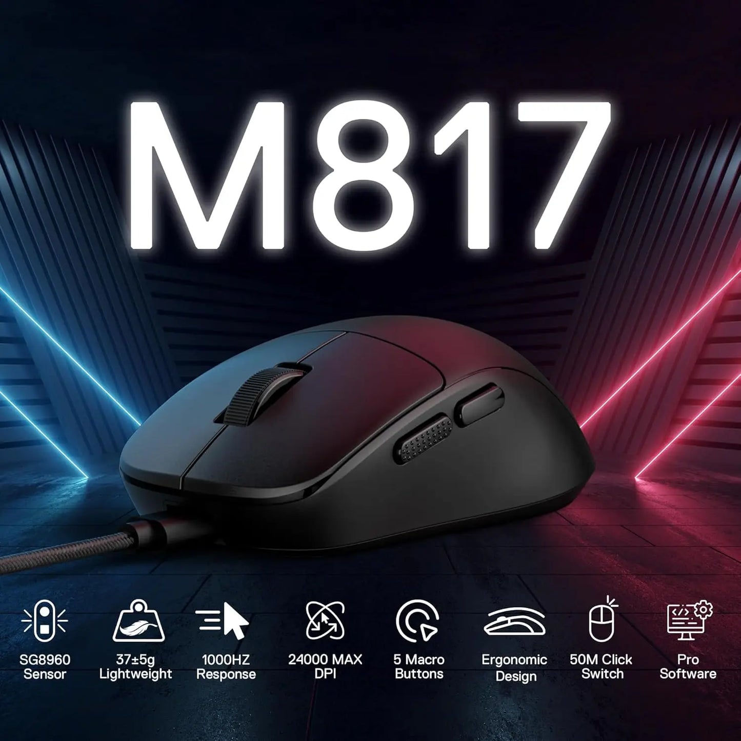 Feather M817 | 37g Ultra-Lightweight 24,000 DPI Gaming Mouse