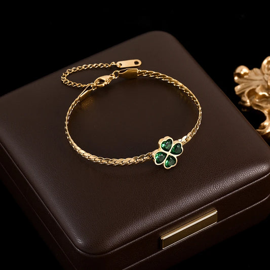 Lucky Clover Crystal Bangle